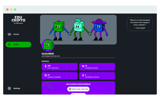 Nutzerprofil und Analytik in der Bitsonauts Academy