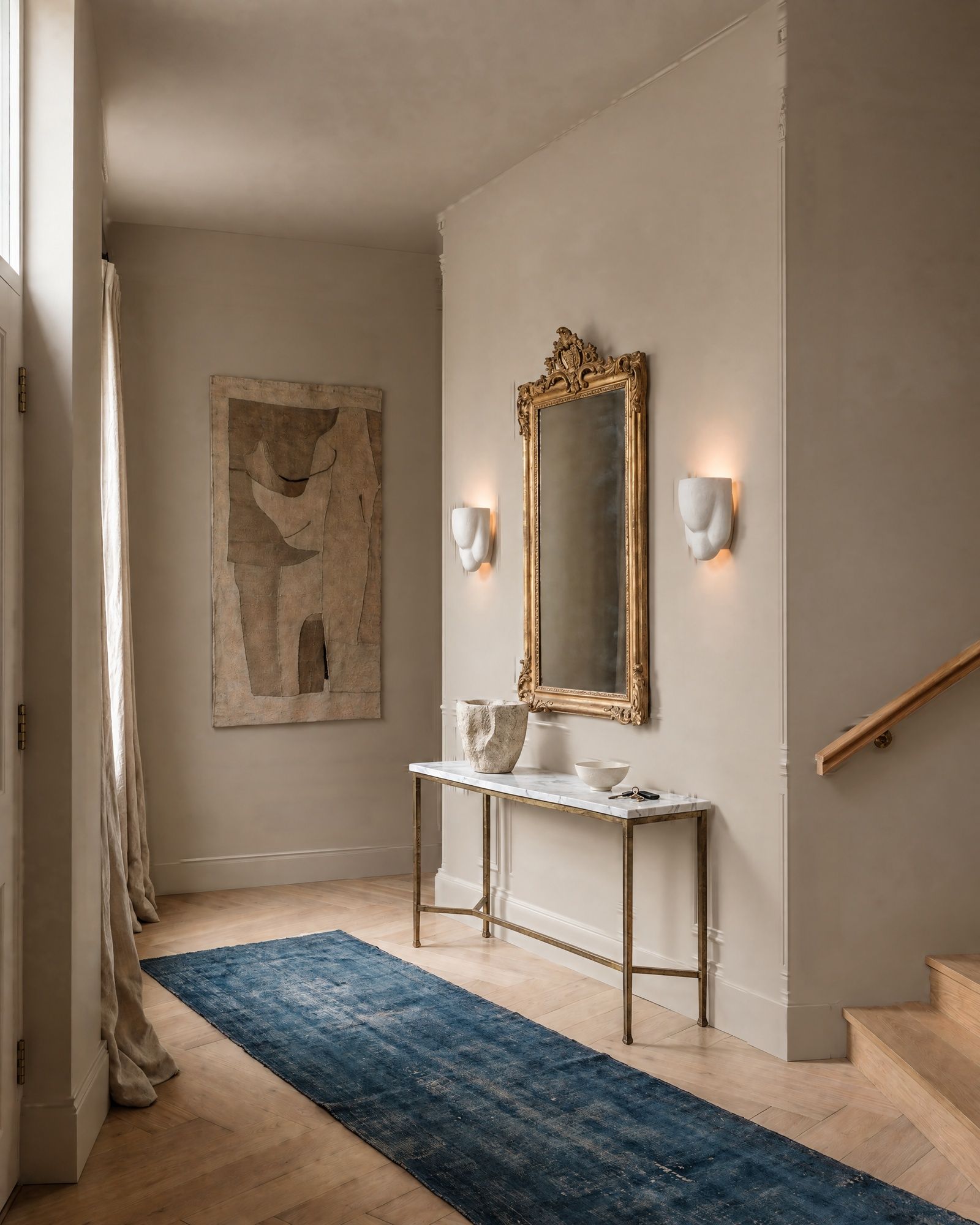 The same greige entrance hall with plain walls