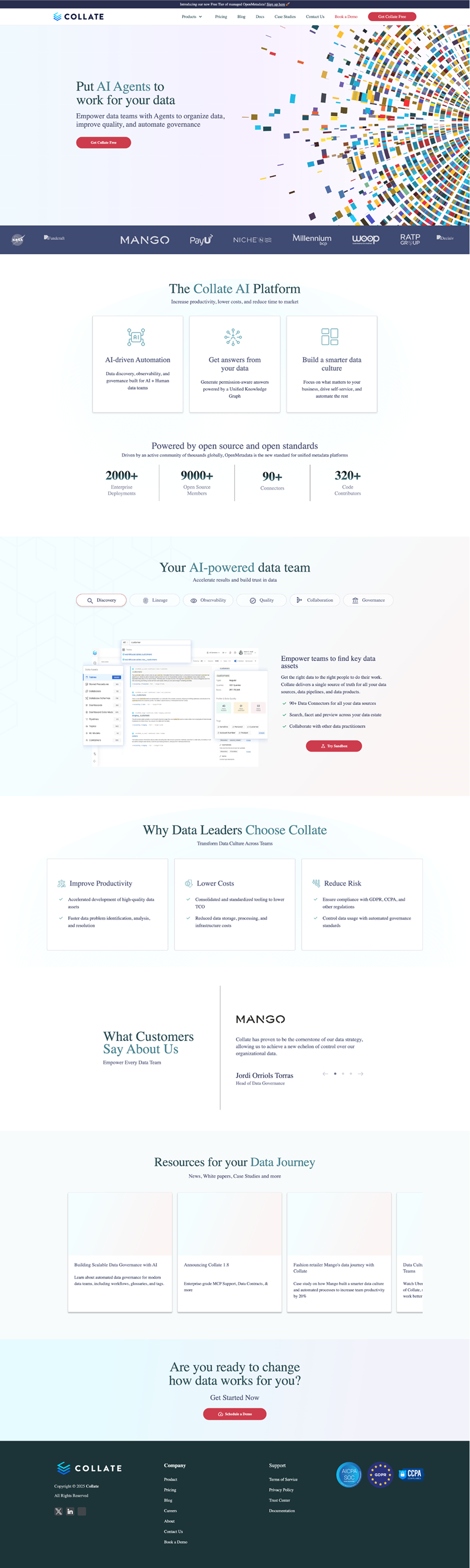 Before: the previous Collate homepage