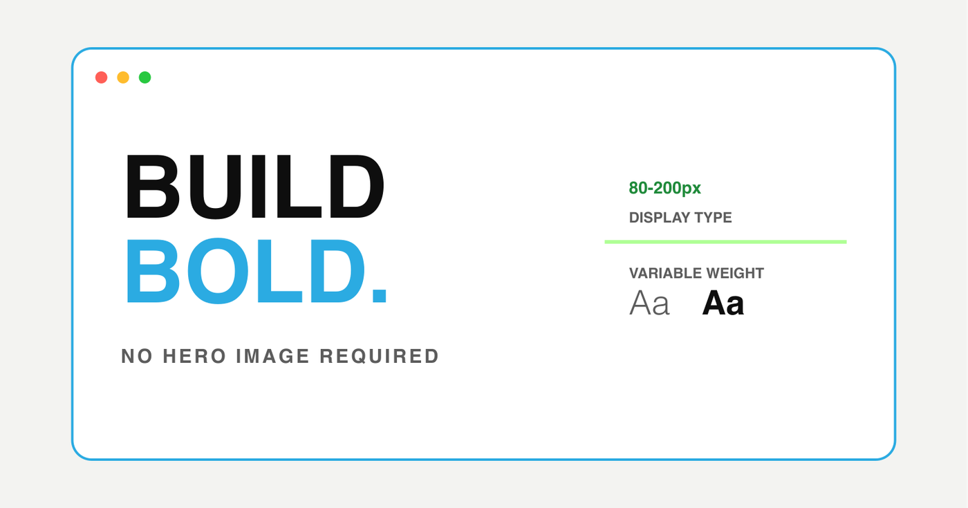 Oversized display typography filling a browser viewport as the hero element