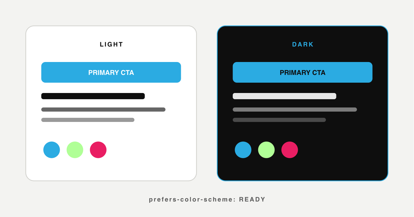 Side-by-side light and dark theme of the same interface using adaptive color tokens