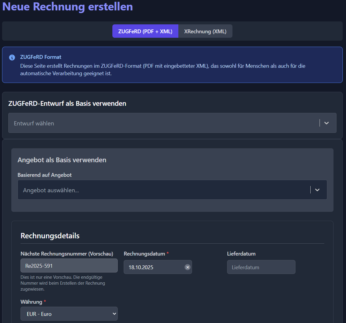 Billution Rechnungserstellungs-Dashboard