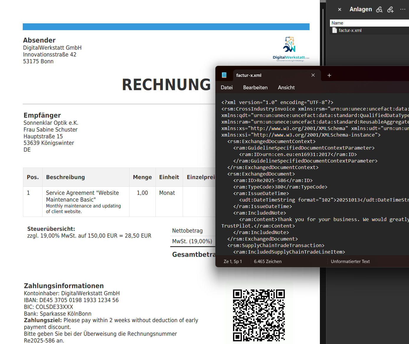 ZUGFeRD Rechnung mit XML Datei