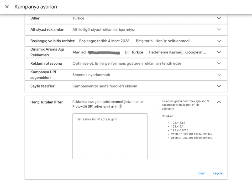 google ads kampanya ayarları