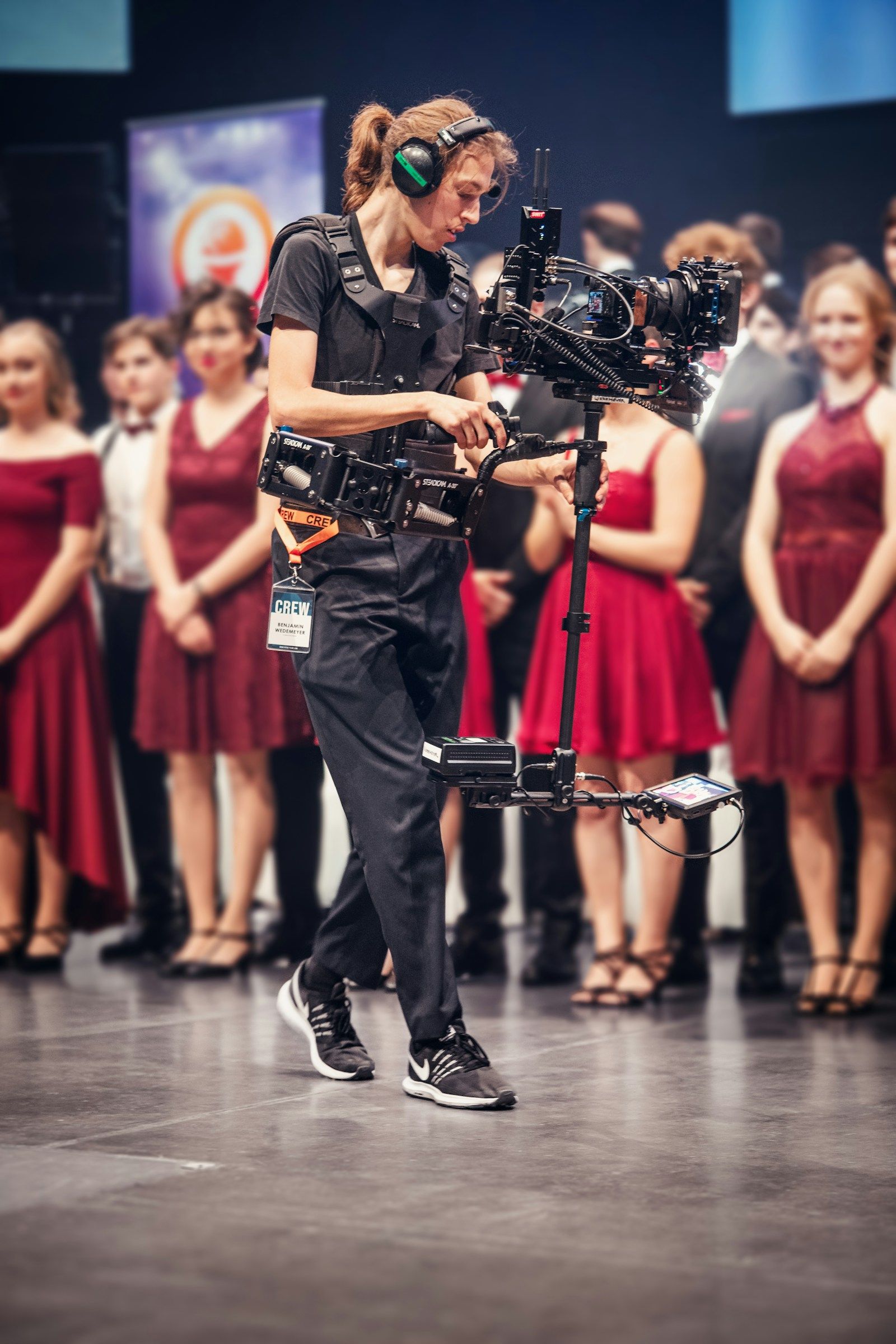 Camera operator filming on location as a reference for recce and tech scout planning