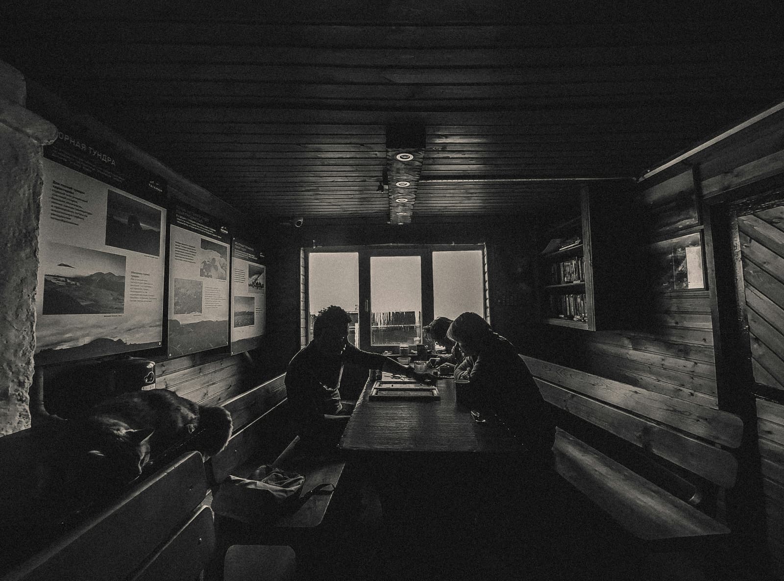 Production crew in an interior location used for location-fee pricing factors.