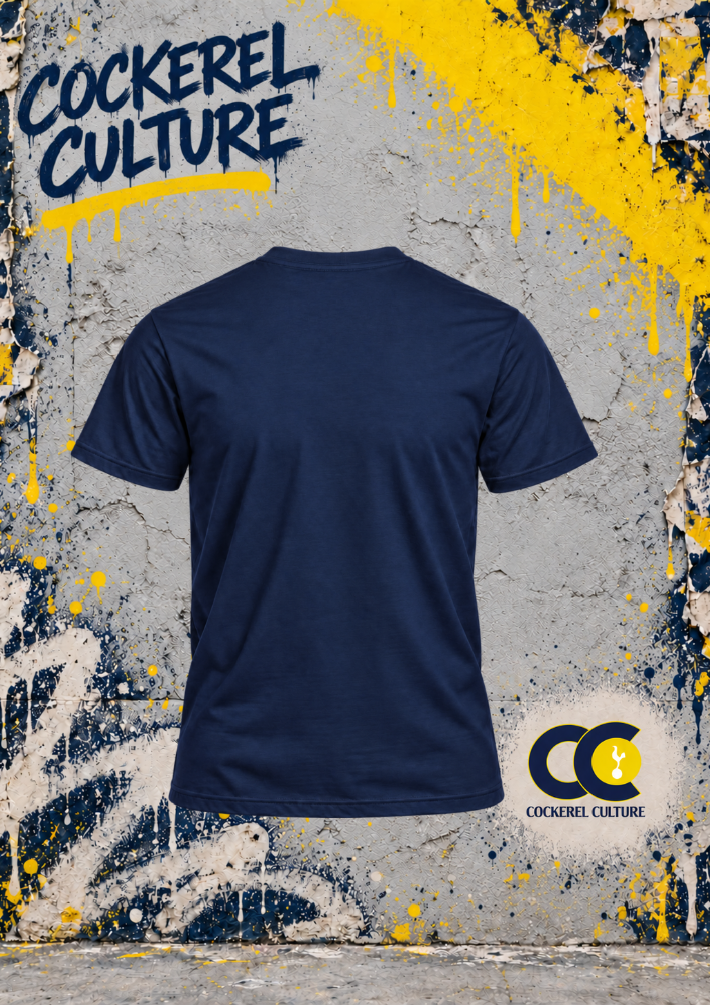 The back of a plain navy t-shirt.