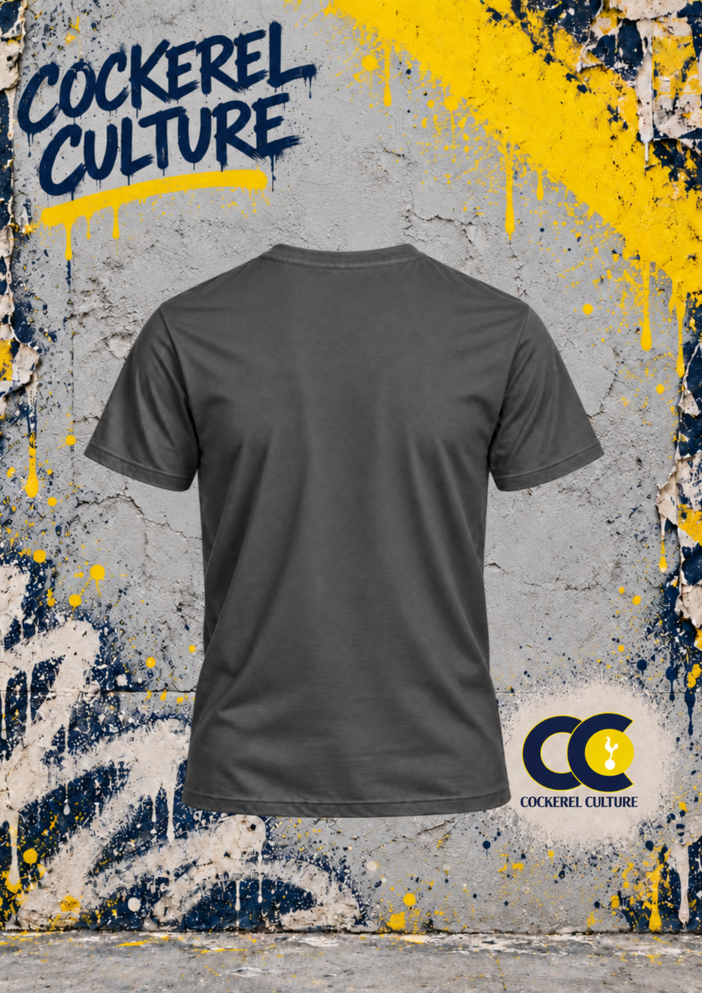 The back of a plain dark grey t-shirt.