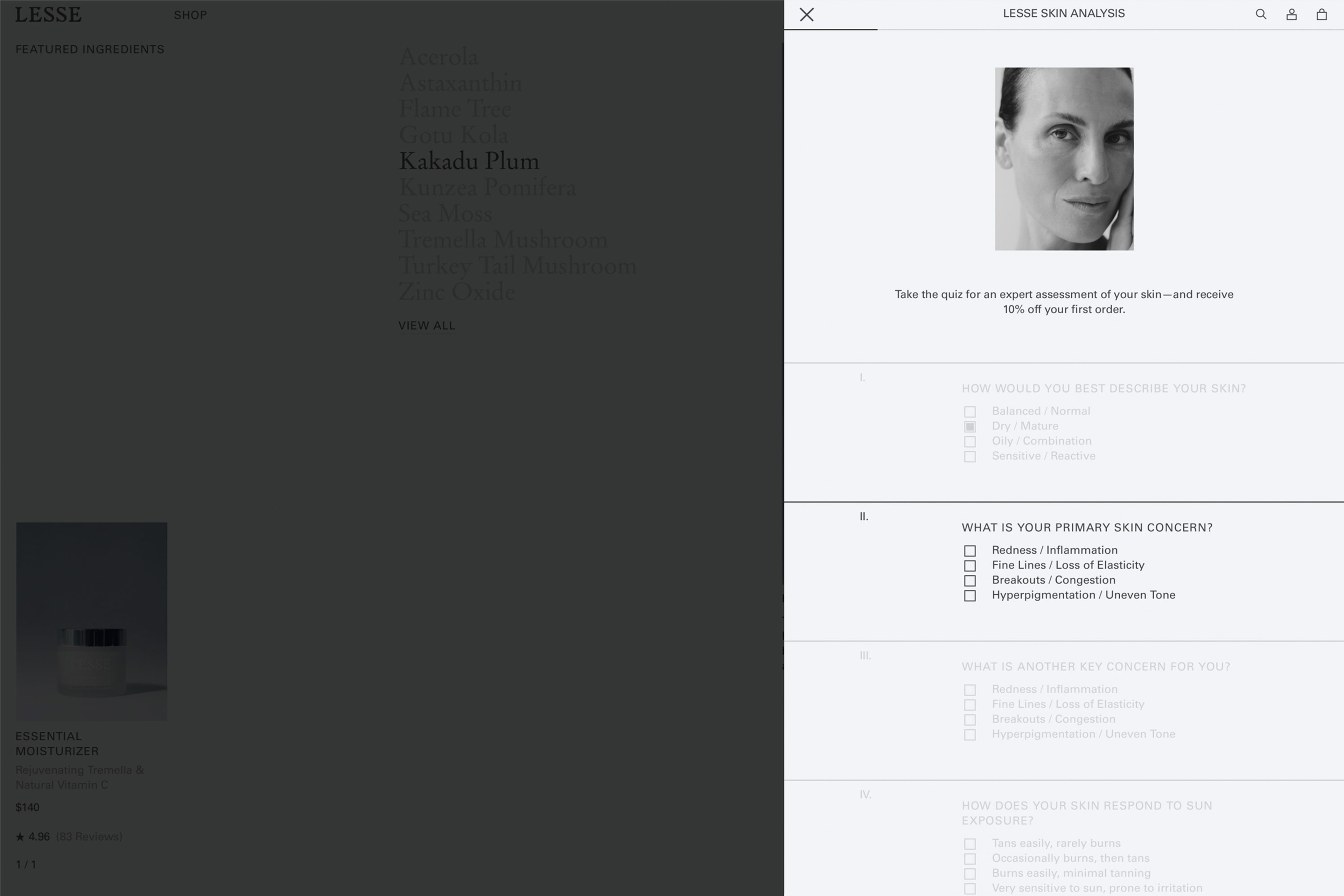 Skin Analysis Quiz Website