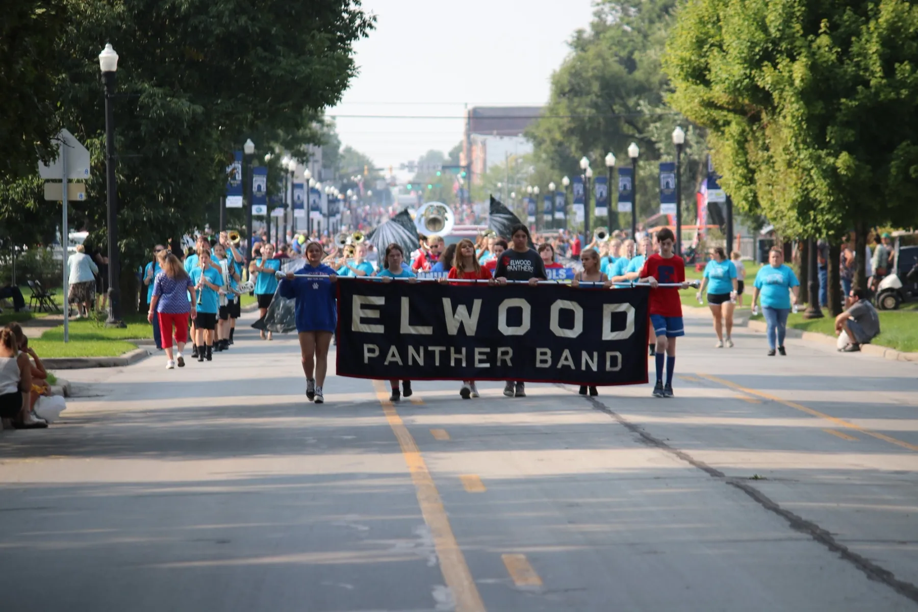 The Panther Band marching in the Annual August Glass Festival Parade (Photo Credit: City of Elwood, IN Facebook Page)