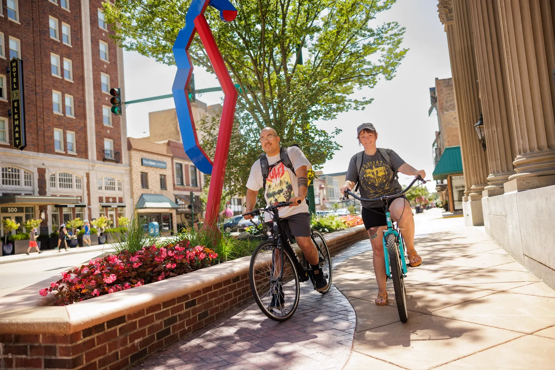 Biking along the Heritage Trail in Elkhart, Indiana.