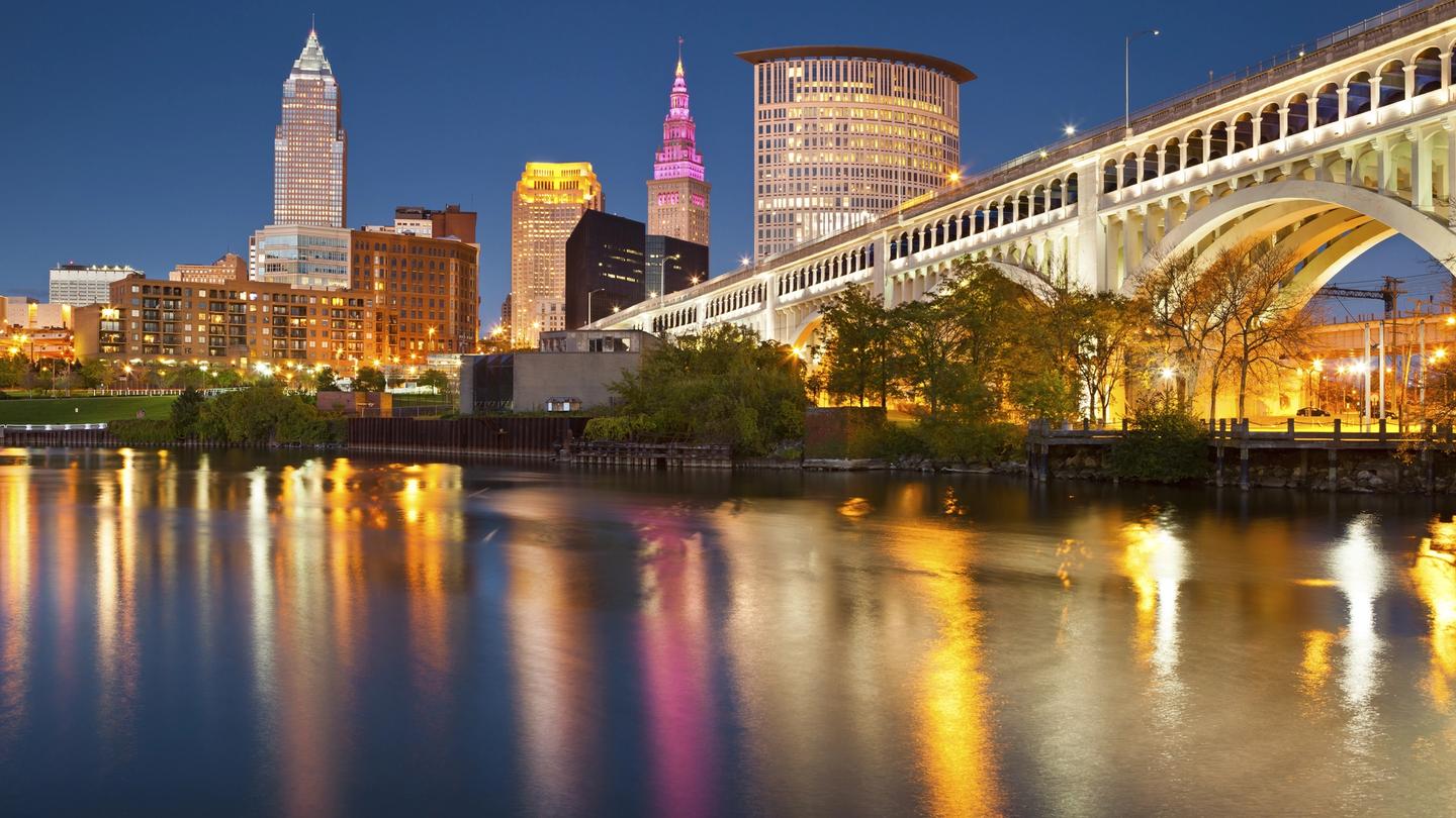 Especially beautiful at night, Cleveland offers a diverse array of dining and entertainment options.
