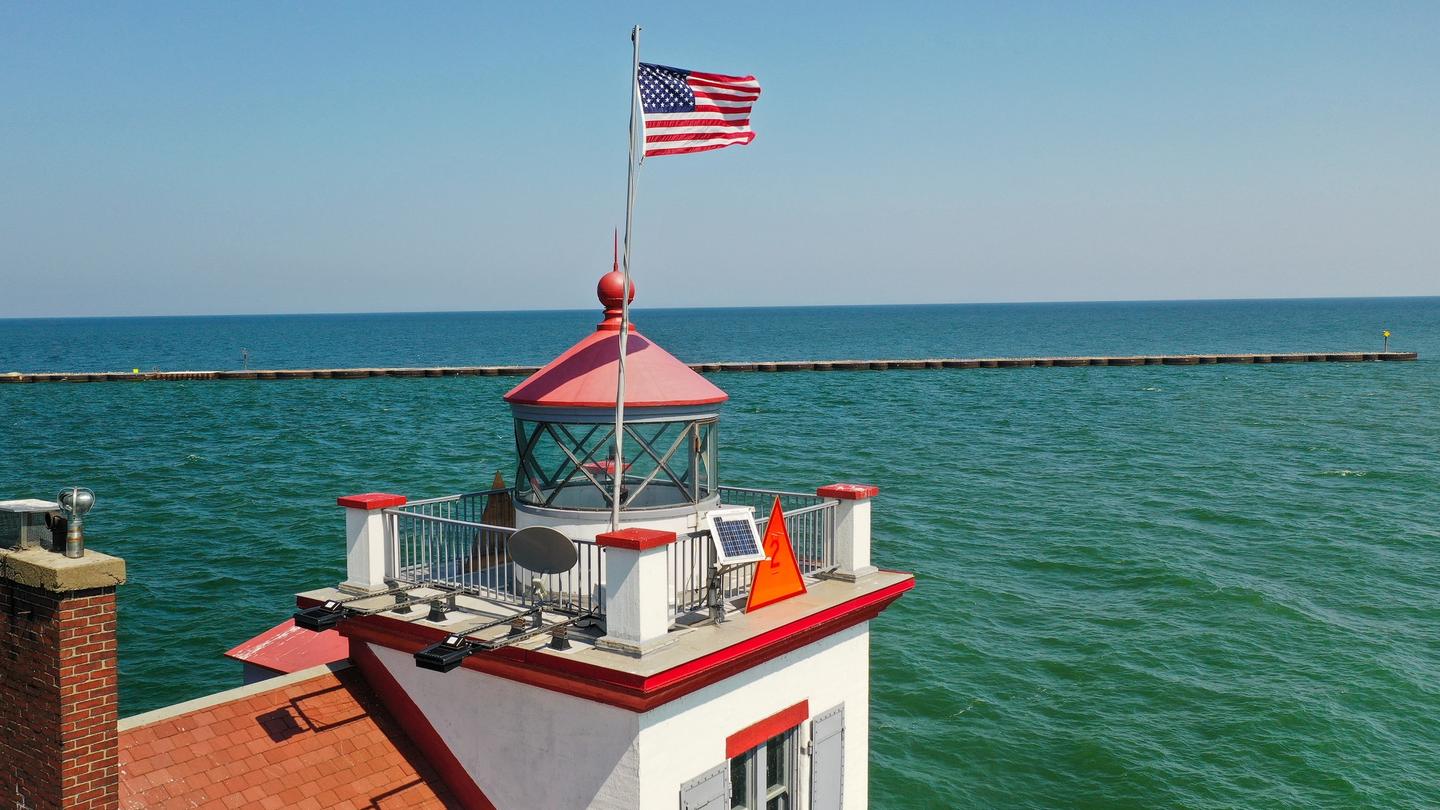 Known as “The Jewel of the Port,” the historic Lorain Lighthouse is open for sightseeing, tours, and special events. Photo credit: Lake Front Drones / Shutterstock.com