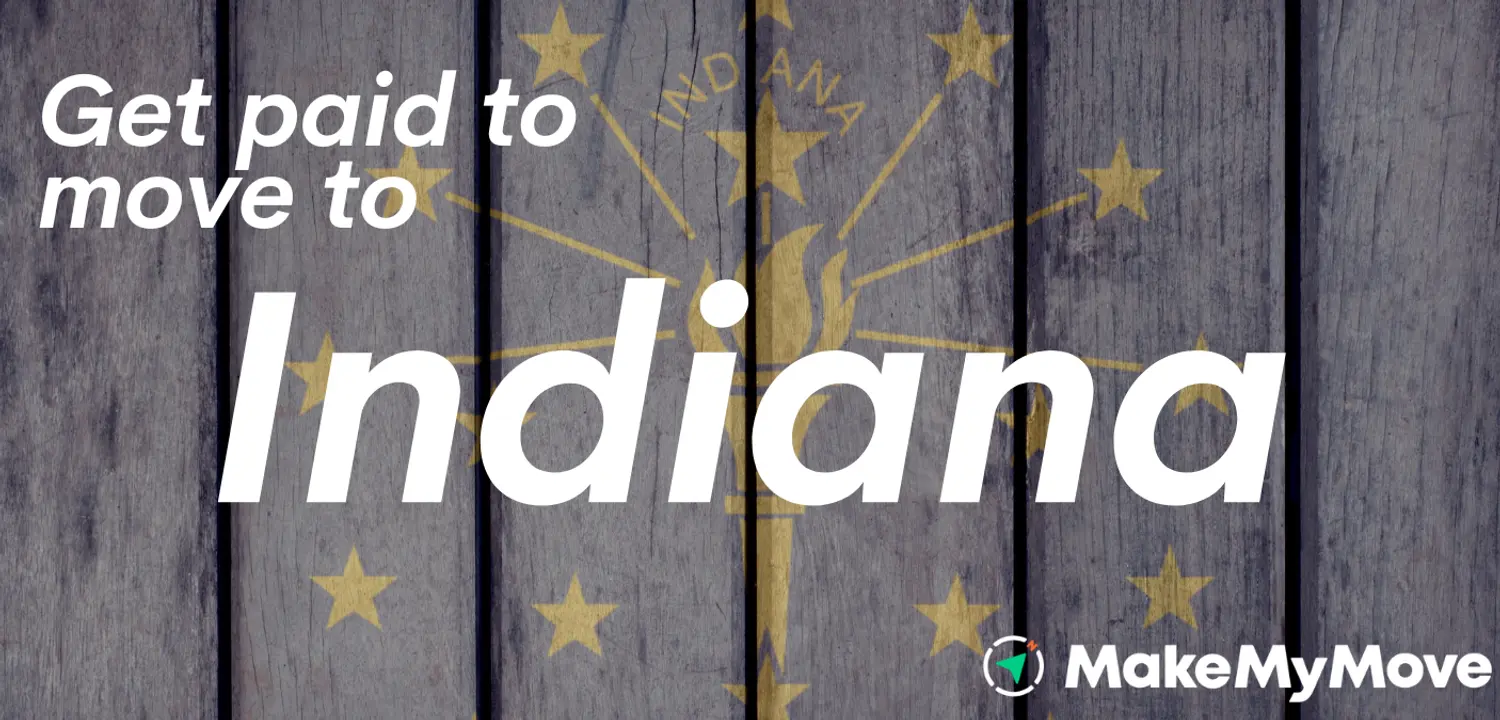 Indiana flag with headline Get Paid to Move to Indiana