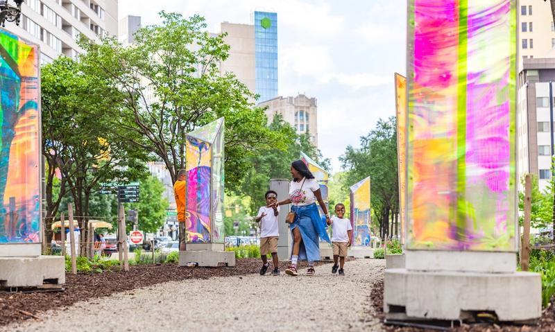 Sculpture installation, Prismatica, on display down Washington Blvd