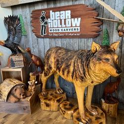 Stop into Bear Hollow Wood Carvers in French Lick for chainsaw-carved decor.