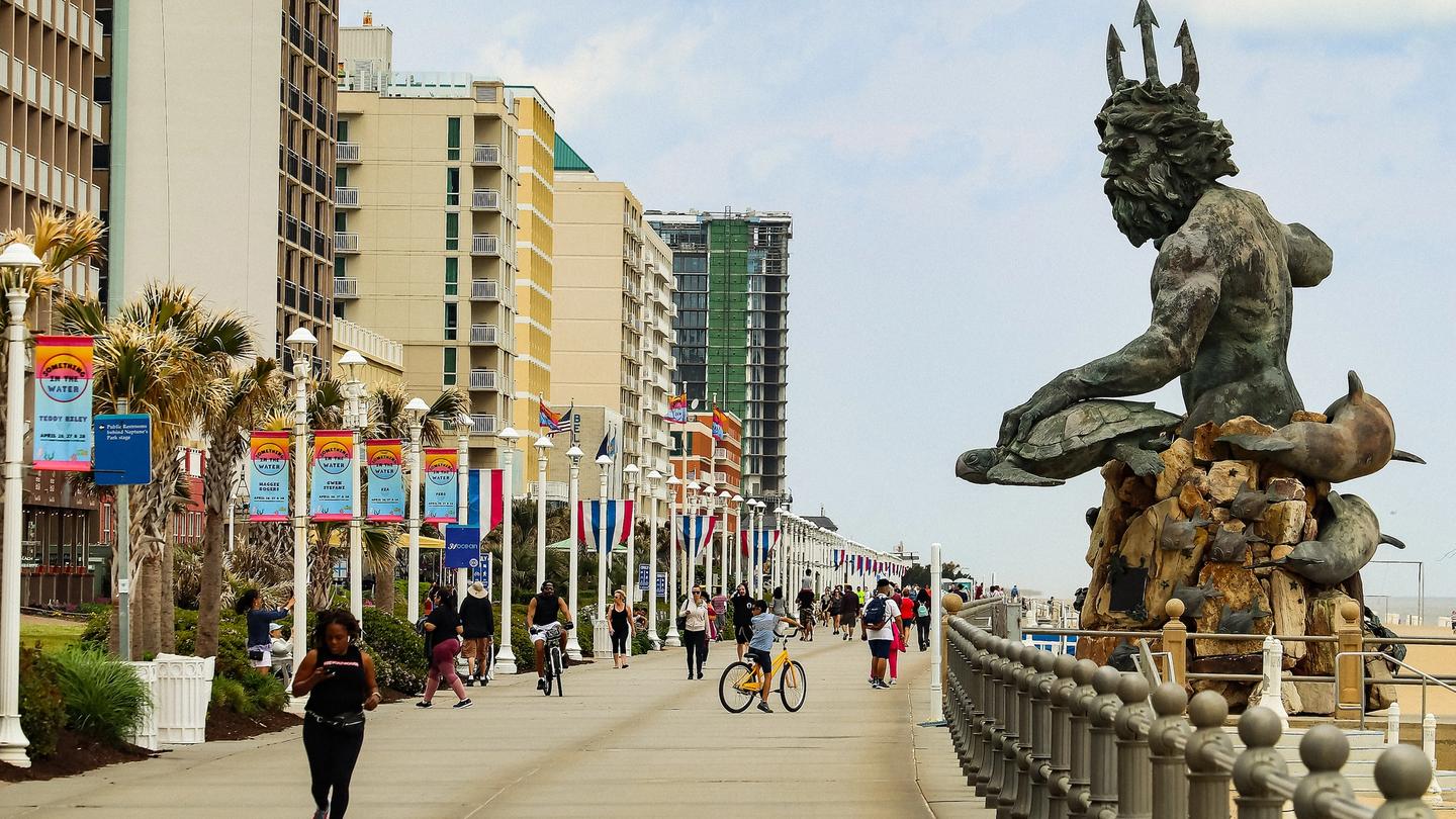 The Virginia Beach boardwalk is perfect for strolling or biking, and features shopping, dining, and entertainment. 