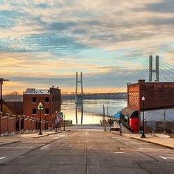 View of industrial buildings and the bridge in Quincy, Illinois