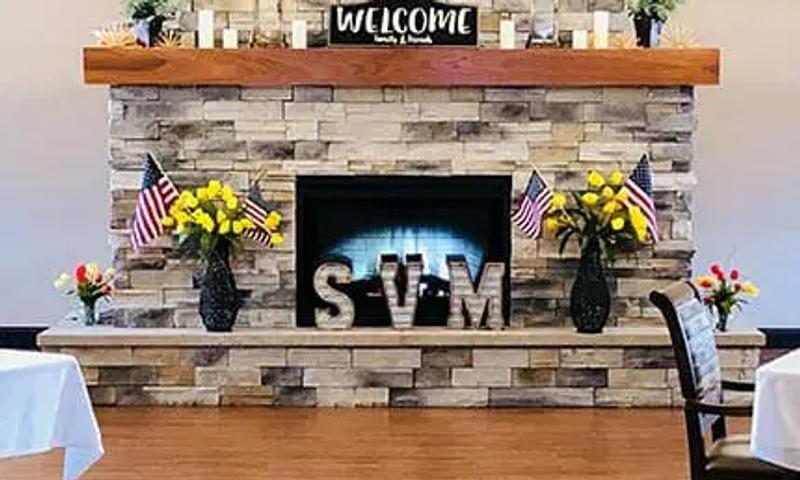 The warm and cozy fireplace at Spring Valley Meadows in French Lick, Indiana.