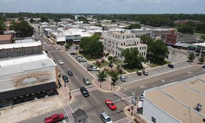 Aerial view of downtown Mount Pleasant, Texas.
