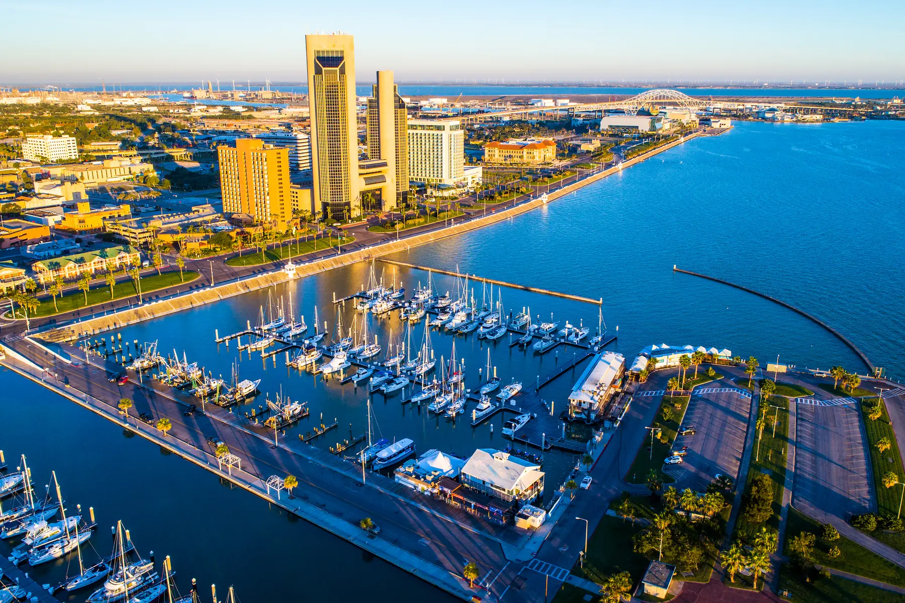 Corpus Christi Bay, a scenic, semi-tropical bay, serves as a gateway to the Gulf of Mexico.