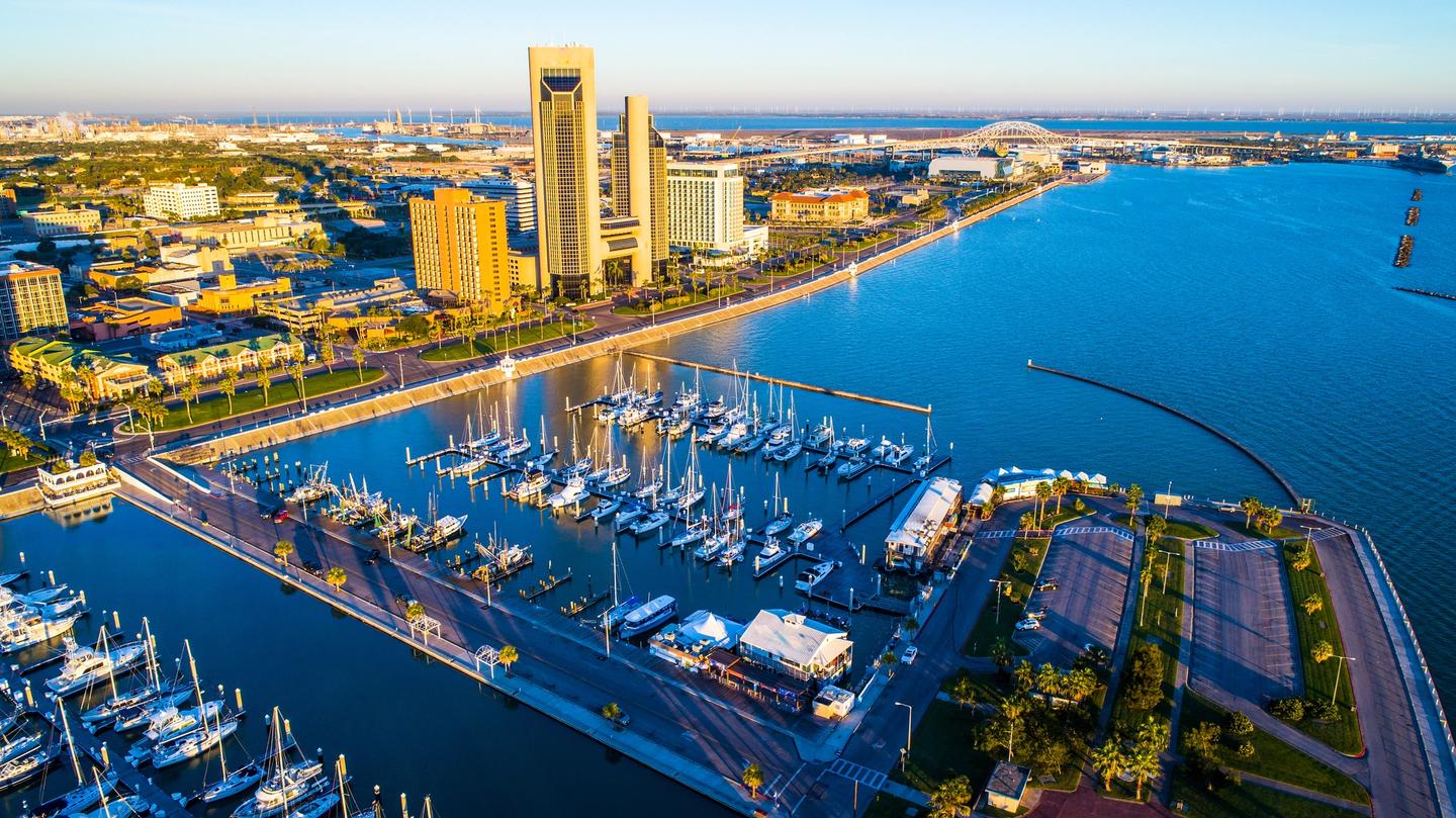 Corpus Christi Bay, a scenic, semi-tropical bay, serves as a gateway to the Gulf of Mexico.