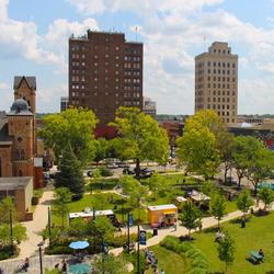 Downtown skyline and food truck event
