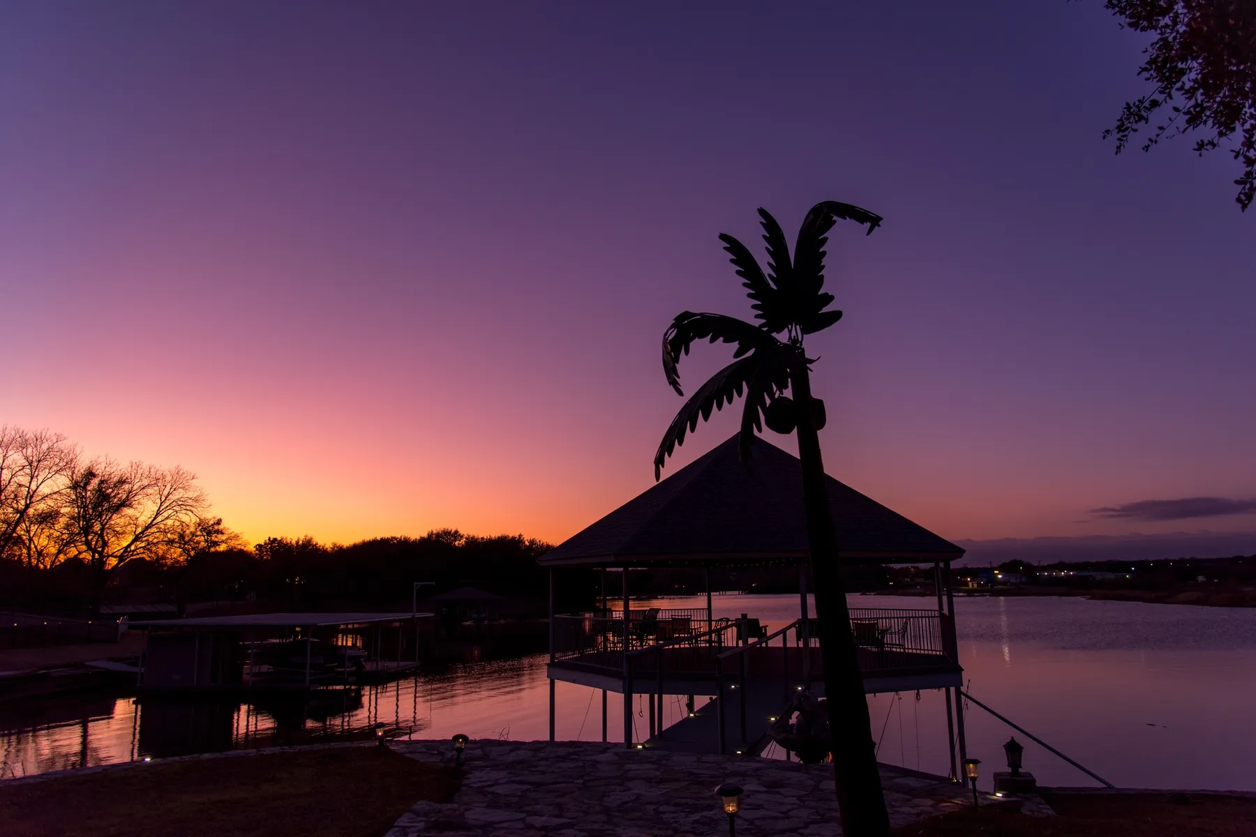 Beautiful sunset over Lake Granbury. The reservoir offers 103 miles of shoreline and nearly 13 area miles.