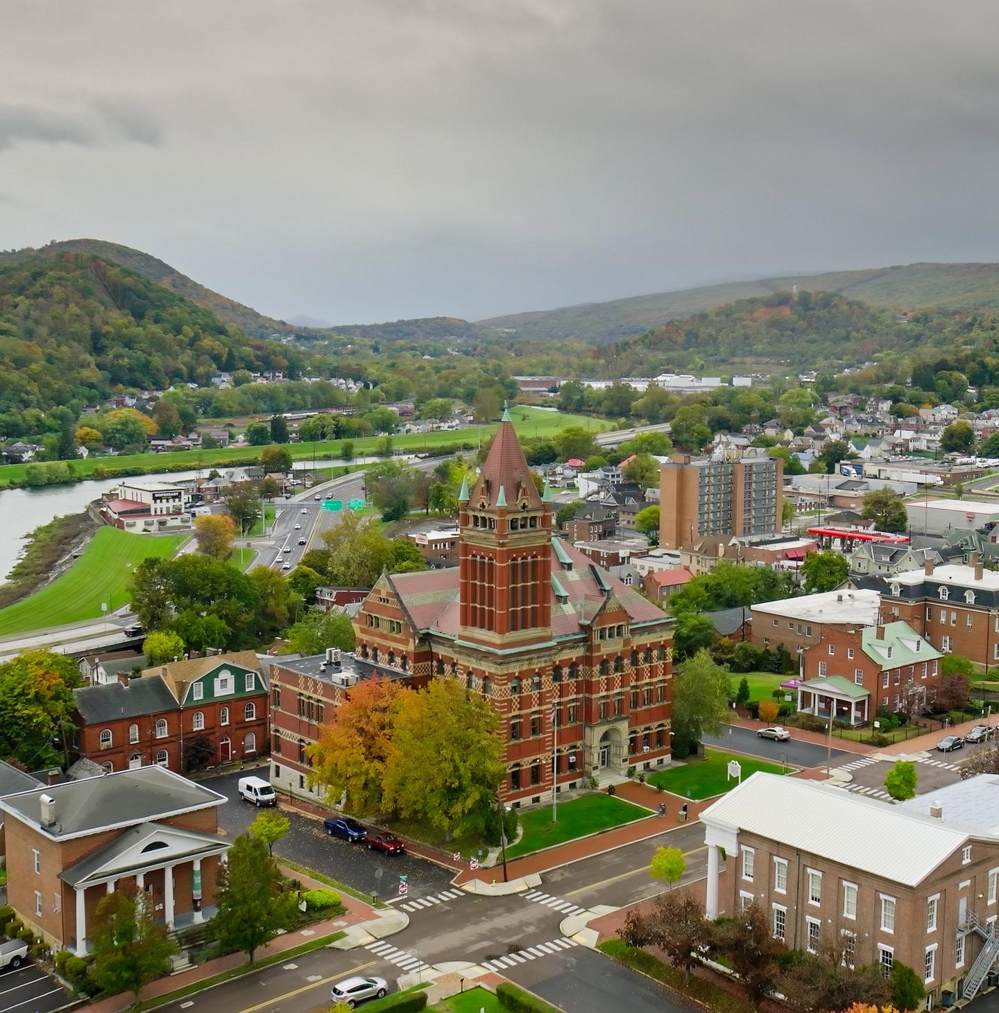Aerial photo of downtown Cumberland, Maryland