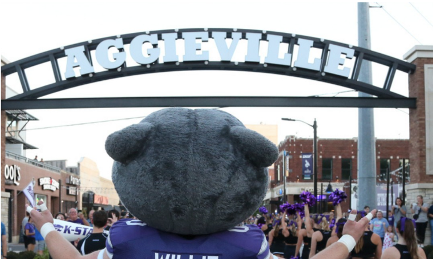 Aggieville is an historic shopping and entertainment district in Manhattan, KS with strong K State culture. 📸: Aggieville