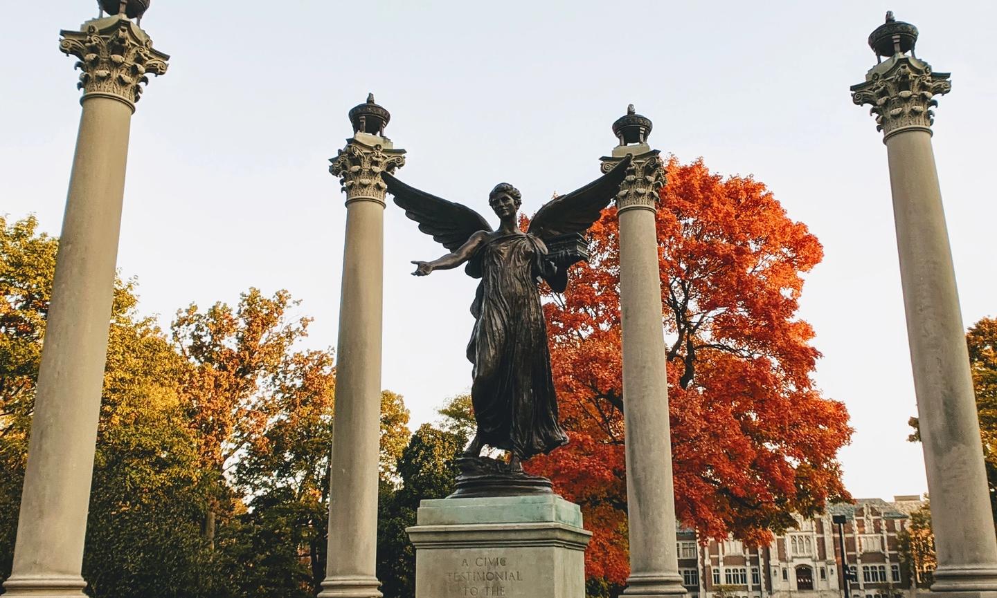 Beneficence, "Benny," on Ball State University's campus on an Fall day. (Photo Credit: Adam Bouse)