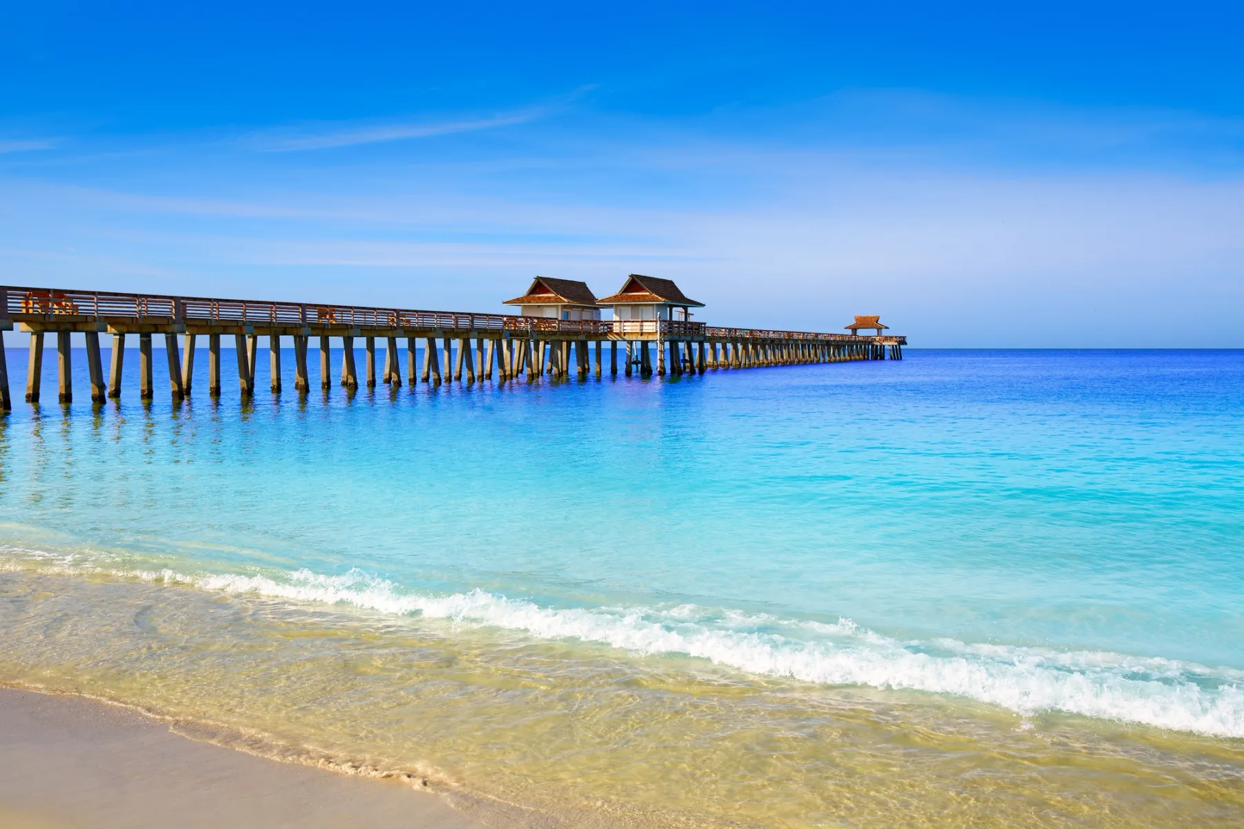 Constructed in 1889, the historic Naples Pier extends 1,000 feet into the Gulf of Mexico and is a favorite tourist attraction.