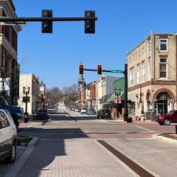 Shops and restaurants line the historic 4th Street in downtown Huntingburg.