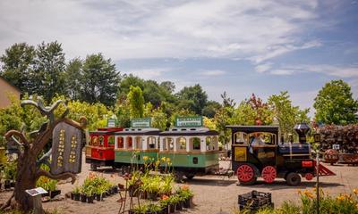 A pumpkin patch train ride at Linton's Enchanted Garden in Elkhart