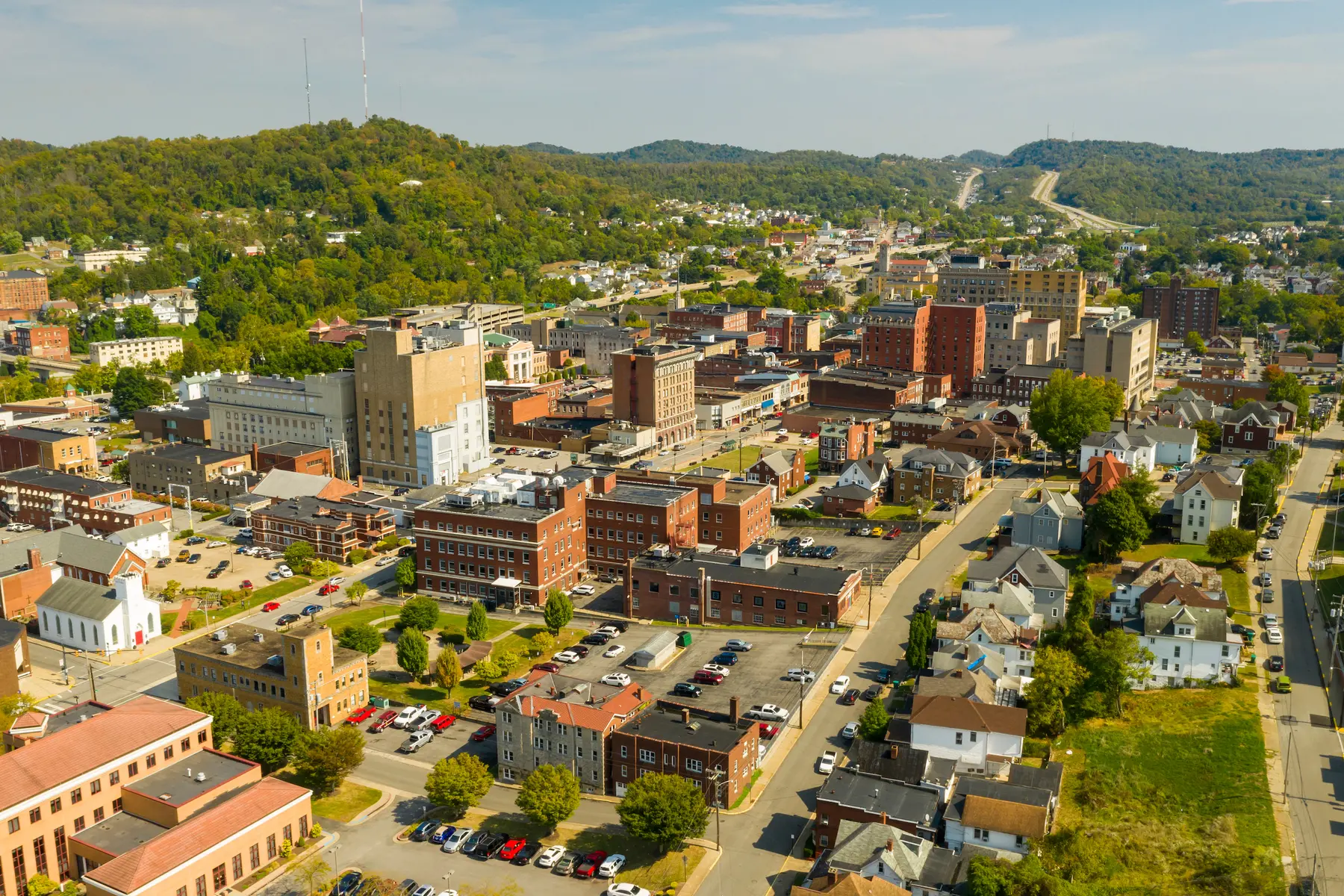 Downtown Clarksburg offers mountain views and a well-preserved historical area.