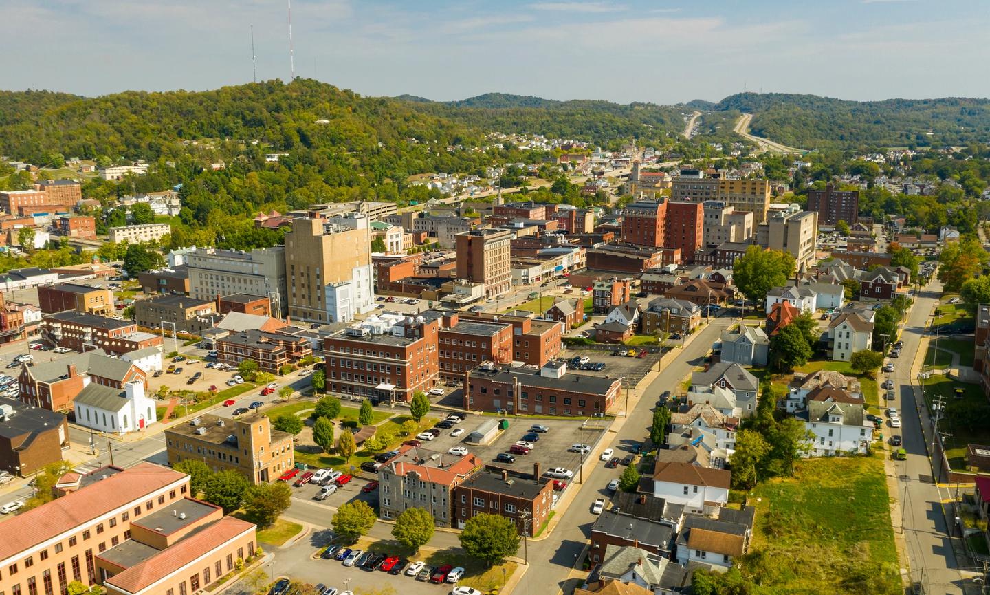 Downtown Clarksburg offers mountain views and a well-preserved historical area. 