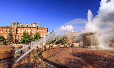View of the fountain in the campus of Purdue University, West Lafayette, Indiana.