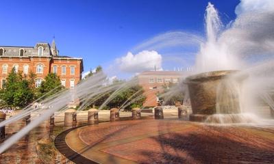 View of the fountain in the campus of Purdue University, West Lafayette, Indiana.
