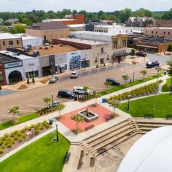 An aerial shot of downtown Ruston, Louisiana