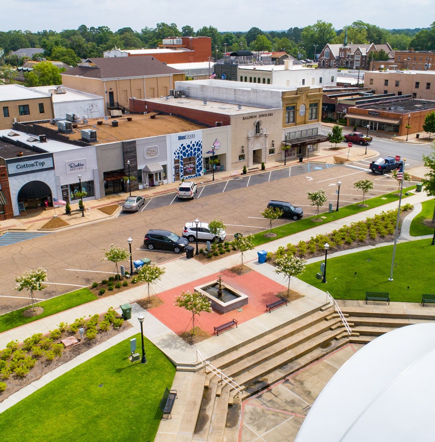 An aerial shot of downtown Ruston, Louisiana