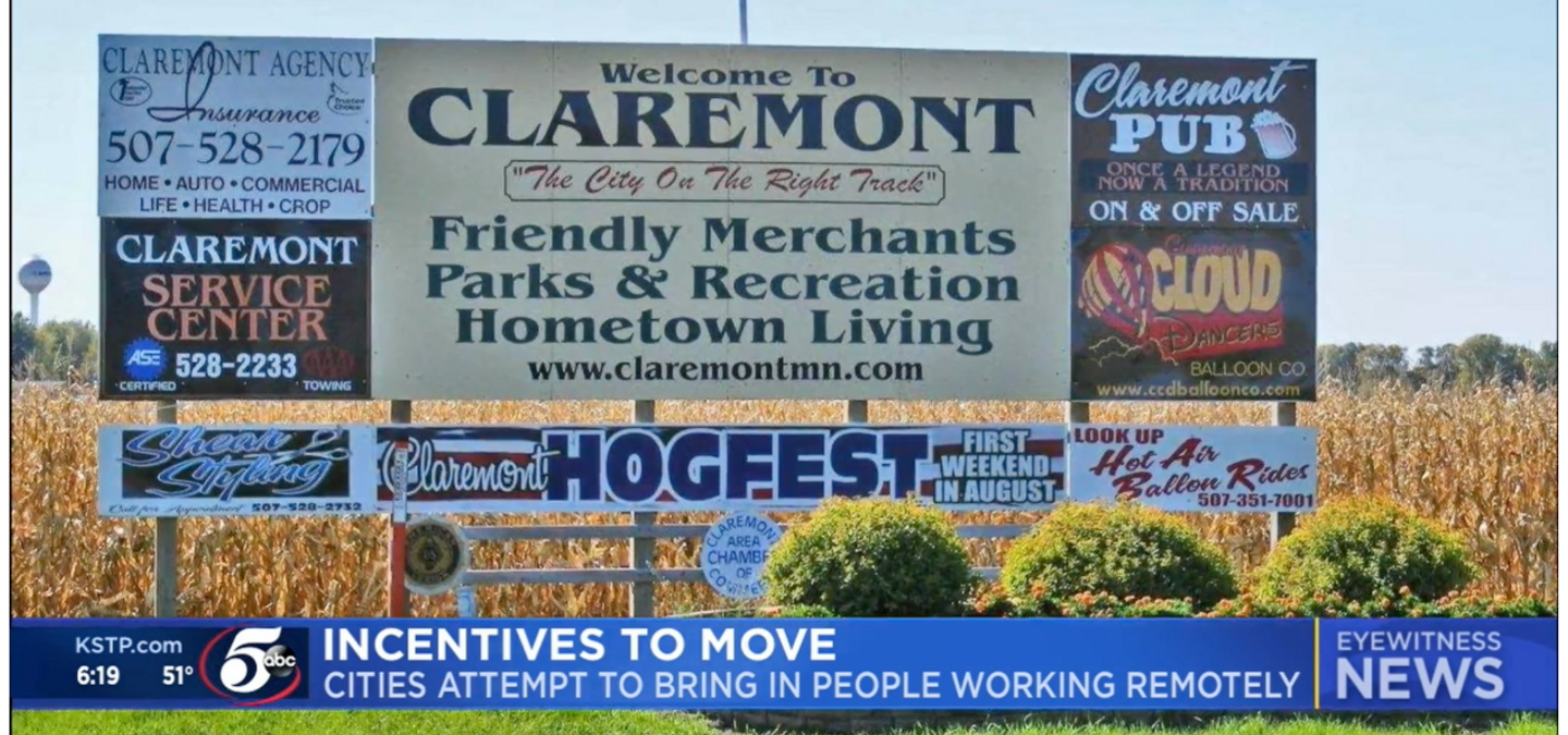 welcome to claremont minnesota sign