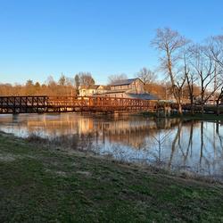 Take a calm and relaxing stroll along the riverwalk in Jasper, Indiana.