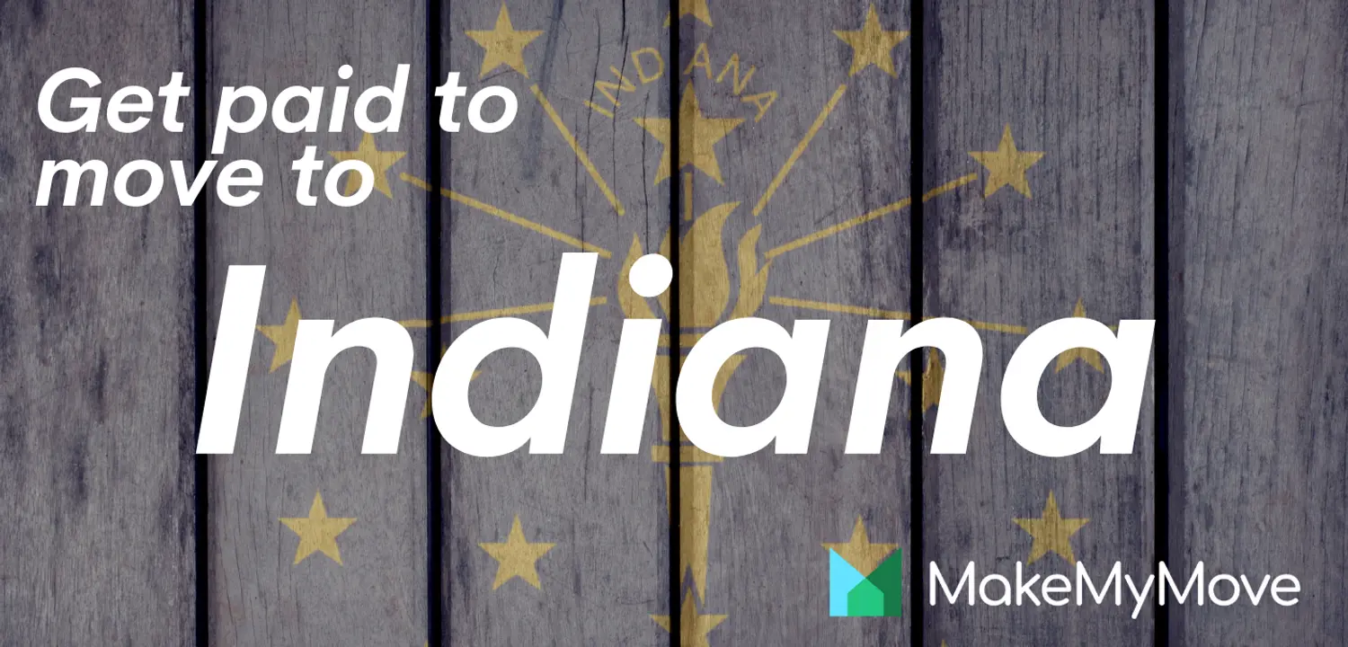 Indiana flag with headline Get Paid to Move to Indiana