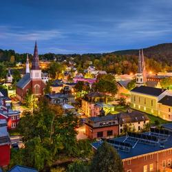 Twilight in a quaint downtown in Vermont