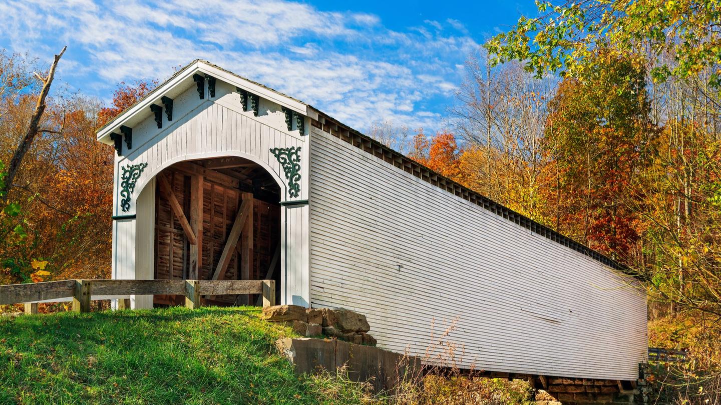 Built in 1883, Richland-Plummer Creek Covered Bridge is listed on the National Register of Historic Places.