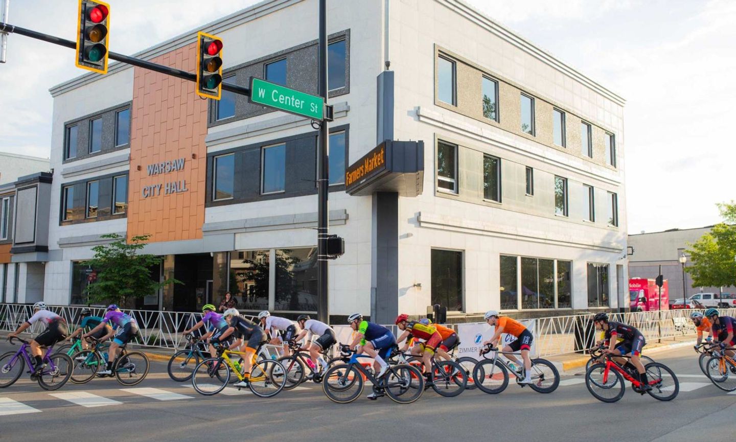 Cyclists Downtown Warsaw (Image Credit: Kosciusko Chamber of Commerce) 