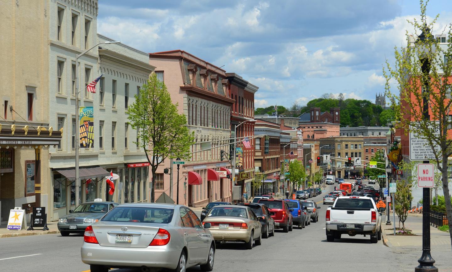 Main Street in downtown Bangor offers a diverse mix of dining, shopping, and art galleries.