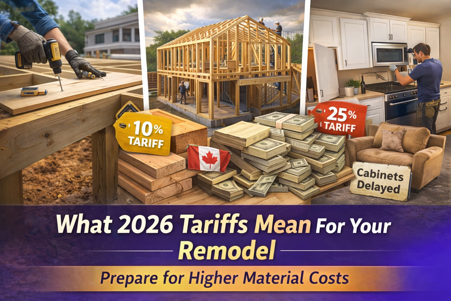 Stacked lumber at a construction site reflecting 2026 tariff-driven price increases