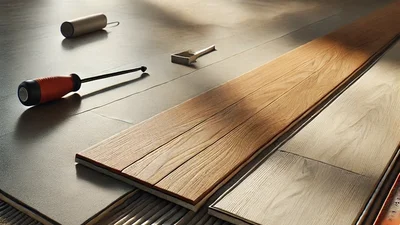 Hardwood, porcelain tile, and luxury vinyl plank flooring materials meeting at transition strips during a professional flooring installation