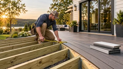 Contractor installing deck boards, showing the material choices that drive cost per square foot